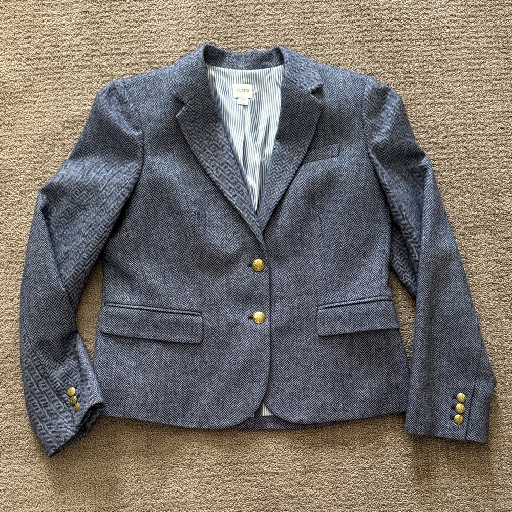 J. Crew Factory Herringbone wool-blend schoolboy blazer